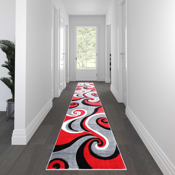 Flash Furniture Red 3' x 16' Modern Plush Abstract Area Rug KP-RG952-316-RD-GG - main